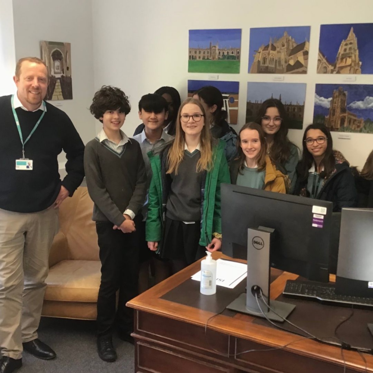 Year 8 visit the Principal's office to see their artwork on display